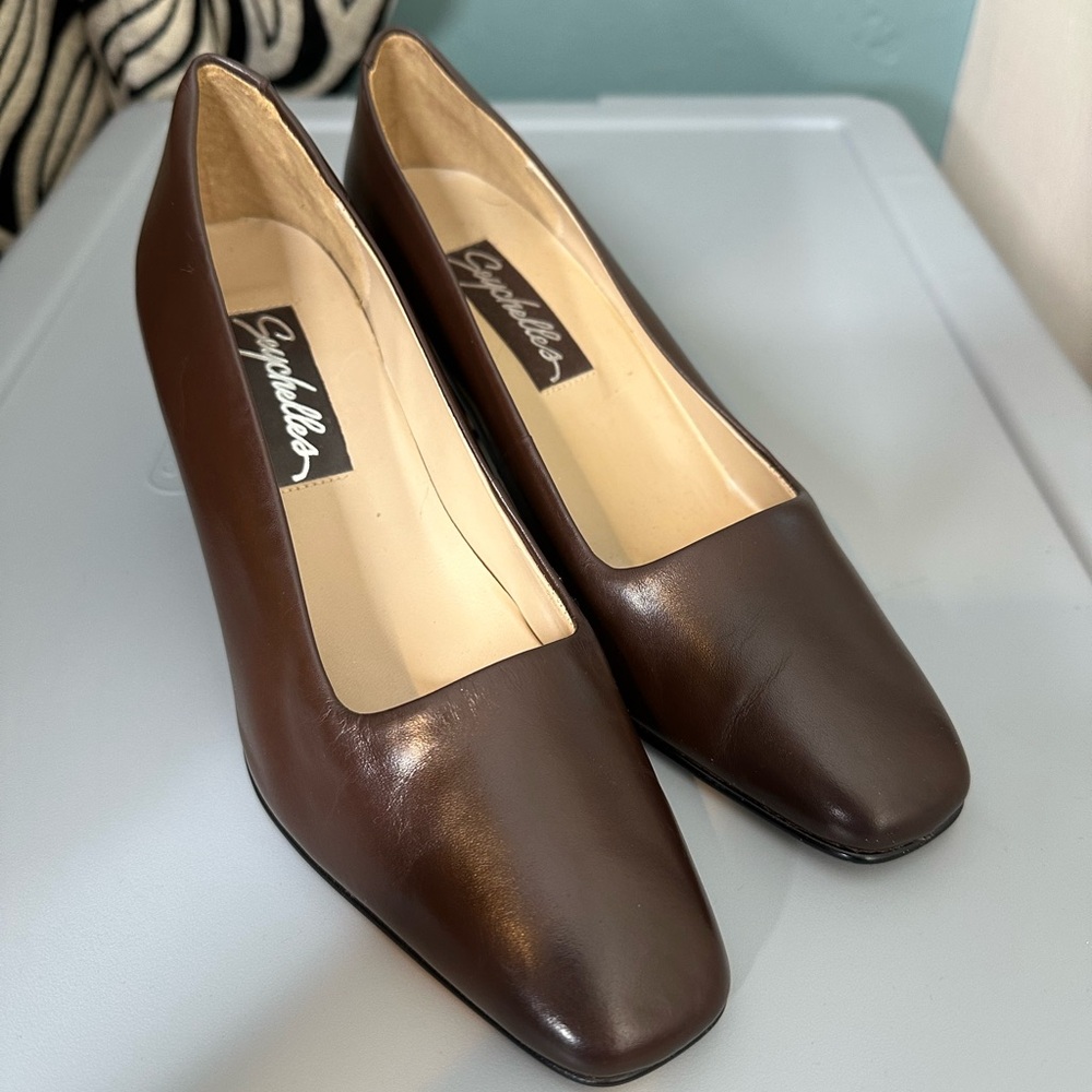 Seychelles Brown Leather Square Toe Pumps Career Size 7.5